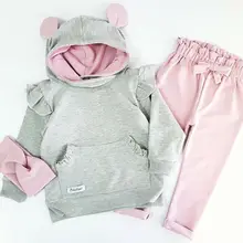 Emmababy одежда для маленьких девочек хлопковые топы с капюшоном и заячьими ушками+ леггинсы, комплект одежды, осенне-зимняя одежда