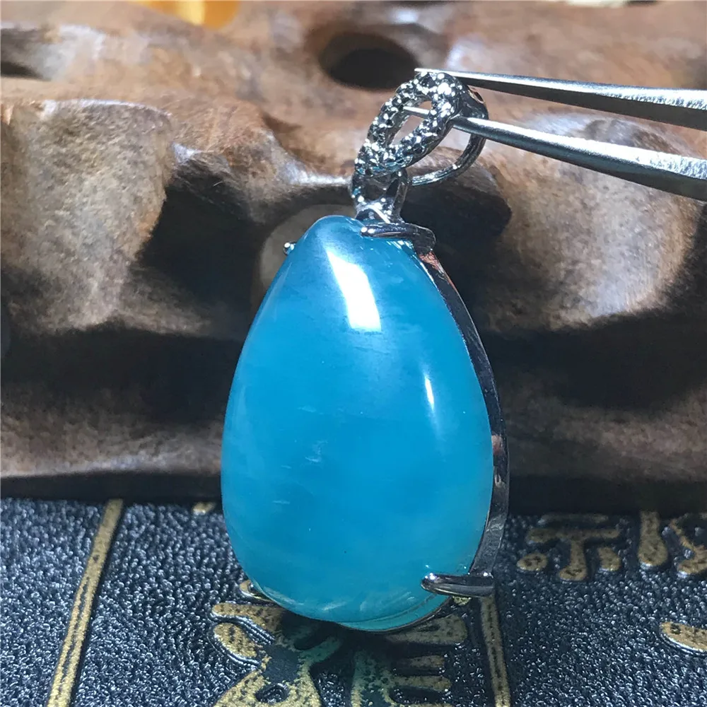 Genuine Natural Green Amazonite Necklace Pendant For Woman 925 Silver 31x20x10mm Crystal Water Drop Beads Gemstone Jewelry AAAAA