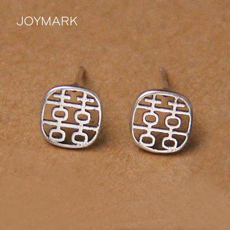 Серебряные серьги-гвоздики в стиле ретро с двойными полыми китайскими