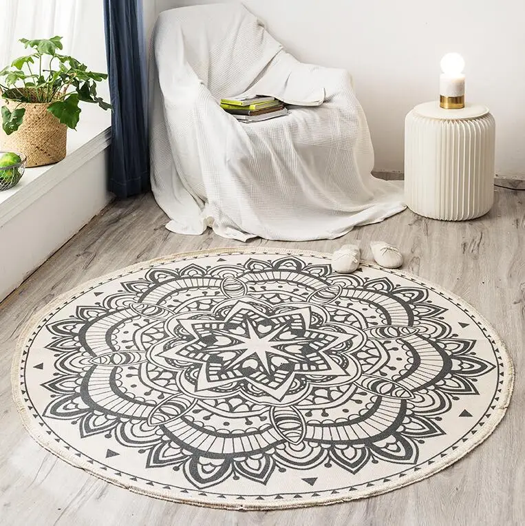 Скандинавский марокканский круглый ковер для спальни Boho Tassel хлопковый ручной