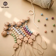 Let's make chupete de madera hecho a mano con nombre personalizado para bebé, mordedor de grado alimenticio, cadena, soporte