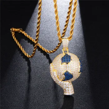 

Creative Full CZ Stone Hand Holding Earth Pendants Necklace For Men Fashion Iced Out Bling Hip Hop Jewelry Gift