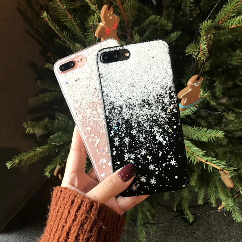 

luxury transparent silicone Case for iPhone X XR 8Plus 6 7 8 6Plus cover 7Plus XSMAX soft TPU snowflake pattern christmas gift