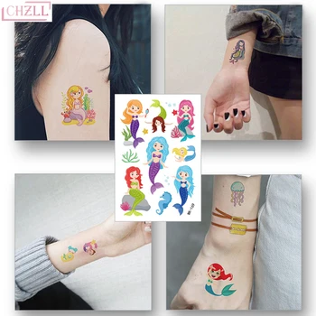 

CHZLL Waterproof Mermaid Temporary Stickers Fake Tattoos Toy for Children Kids Girls Boys Adults Party Supplies Party Decors Kid