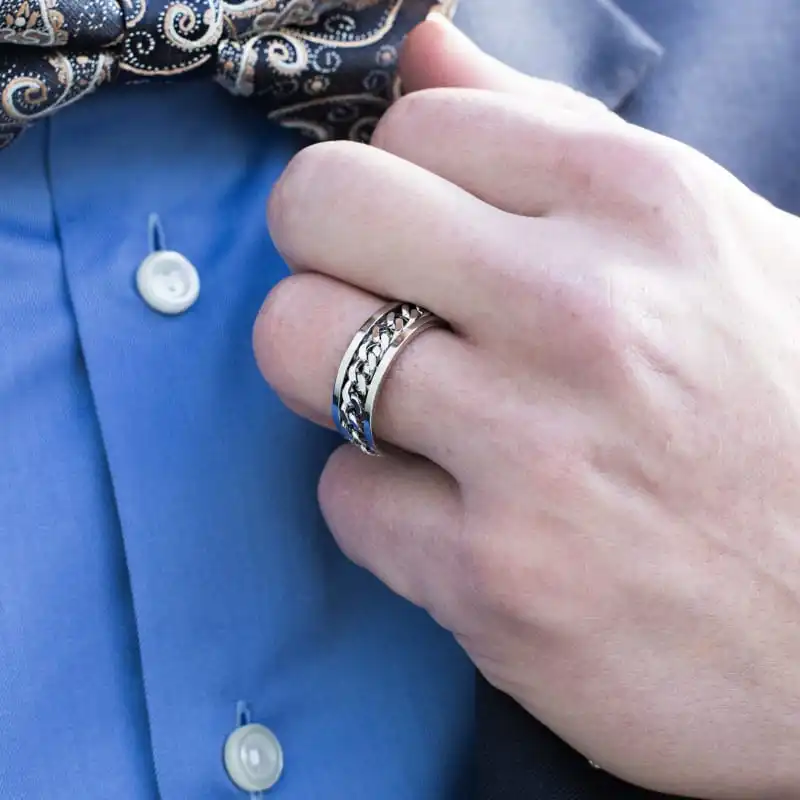 8mm Spinner Ring For Men Stainless Steel Cuba Chain Wedding Men's Anti Stress Jewelry - Image 5