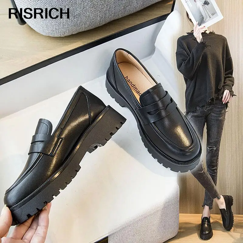 Mocasín de estilo mocasín con plataforma para mujer, mocasines femeninos de  cuero partido, con tacón de plataforma, color Beige, para primavera y  oficina|Zapatos de tacón de mujer| - AliExpress