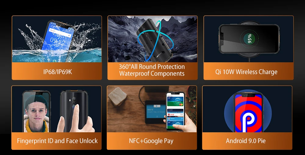 Ulefone бронированный 5S NFC IP68 водонепроницаемый мобильный телефон Android 9,0 4 Гб+ 64 Гб MT6763 Otca-core Беспроводная зарядка 4G LTE прочный смартфон