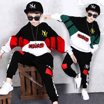 

110-160 Spring Autumn Kids' Street Dance Clothings Boys Girls Sports Shirt and Trousers Hiphop Performance T-shirt 2A22017AEJ01