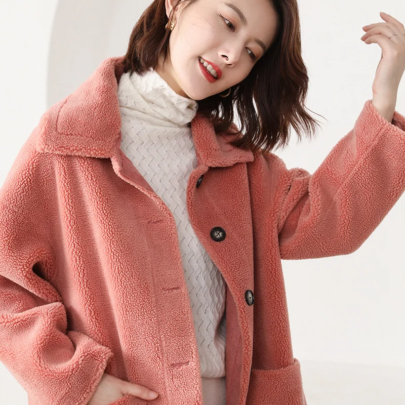 ALKMENE long fur one grain cashmere fur coat loose large size fashion thick warm female autumn and winter long coat - Цвет: Розовый