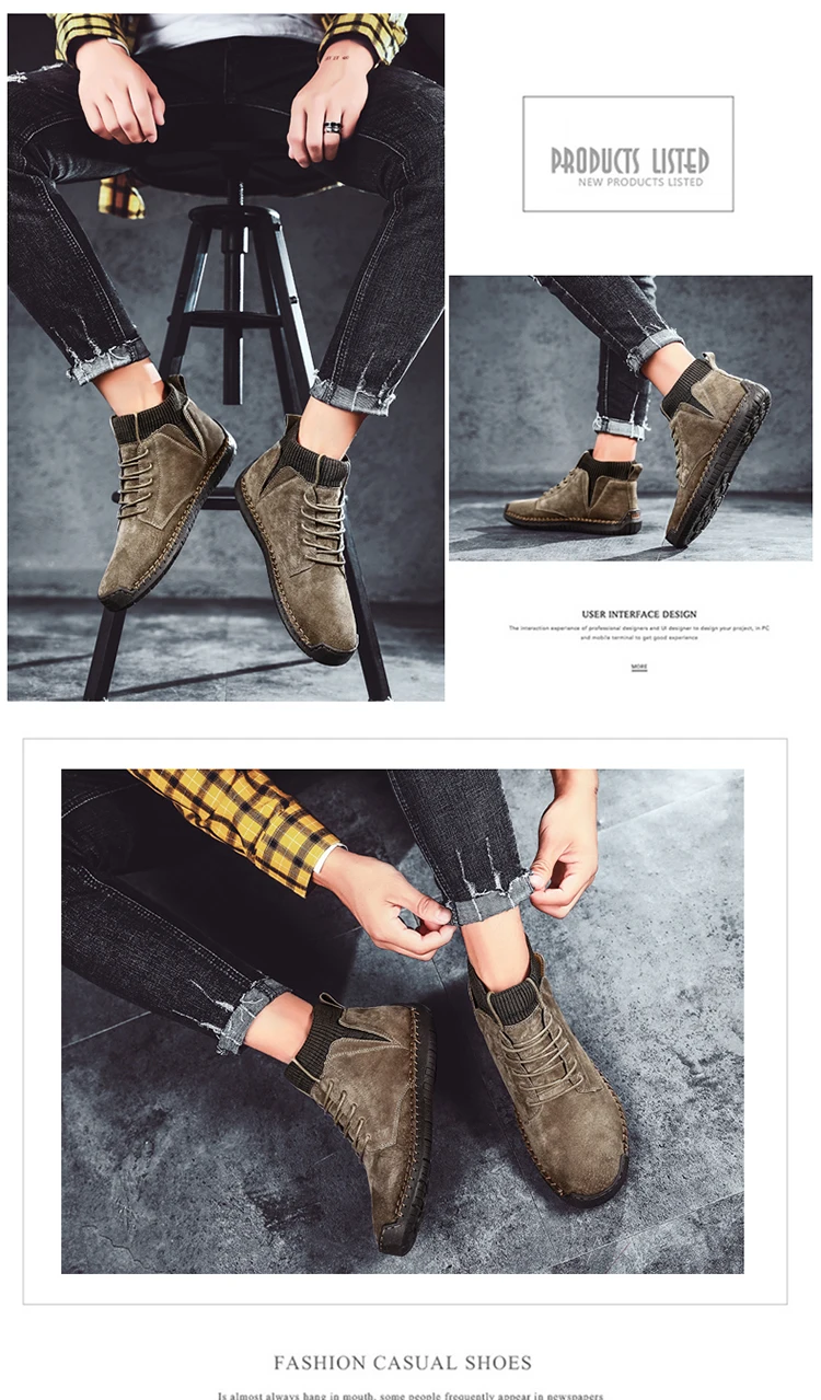 Men Snow Boots Winter Plush Warm Men Motorcycle Boots Lace-Up Non-slip Male Ankle Boots Waterproof Autumn Solid Man Work Shoes