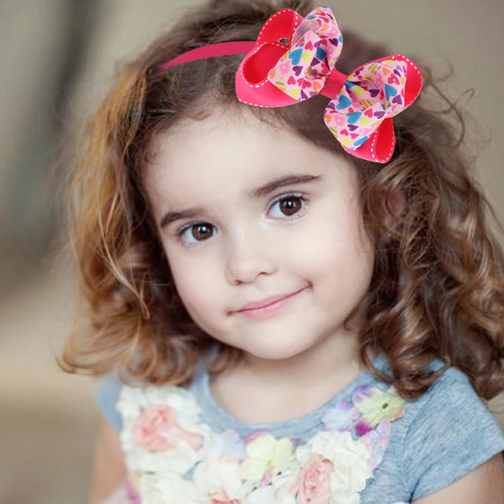 

Christmas Colorful Baby Girl Double Bowknot Headband Dot Ribbon Hair Hoop Pink Red Heart Printed Hair Lace Band Accessories
