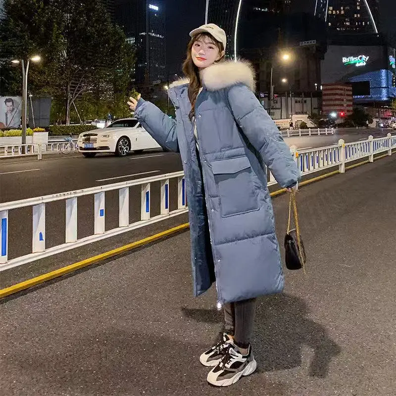 

Winter long women cotton-padded clothes solid color slim down buns Korean style casual college style thick coat oversize coat