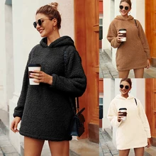 Sfit, Зимние Модные женские толстовки, повседневные спортивные топы с длинным рукавом, пуловер с капюшоном, одноцветные теплые флисовые толстовки, свободные