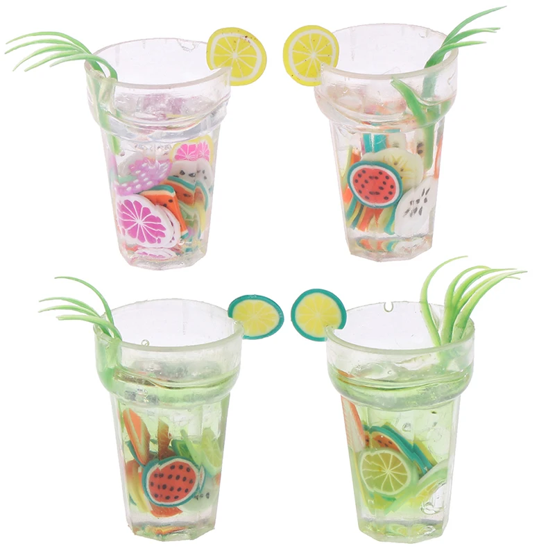 

2Pcs 1:12 Dollhouse mini resin fruits drinks Fruit Tea Cup for Drinks Model Toy doll house kitchen decoration