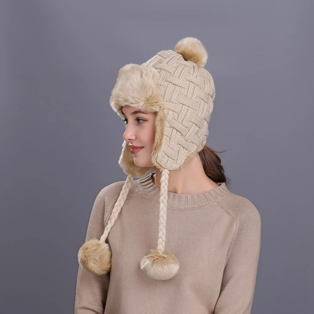 C2074-4Beige Осень и зима новые клетчатые наушники плюшевые Lei Feng шапка уличная осенняя и зимняя вязаная шерстяная Шапка Лыжная шапка теплая шапка - Цвет: C2074-4Beige