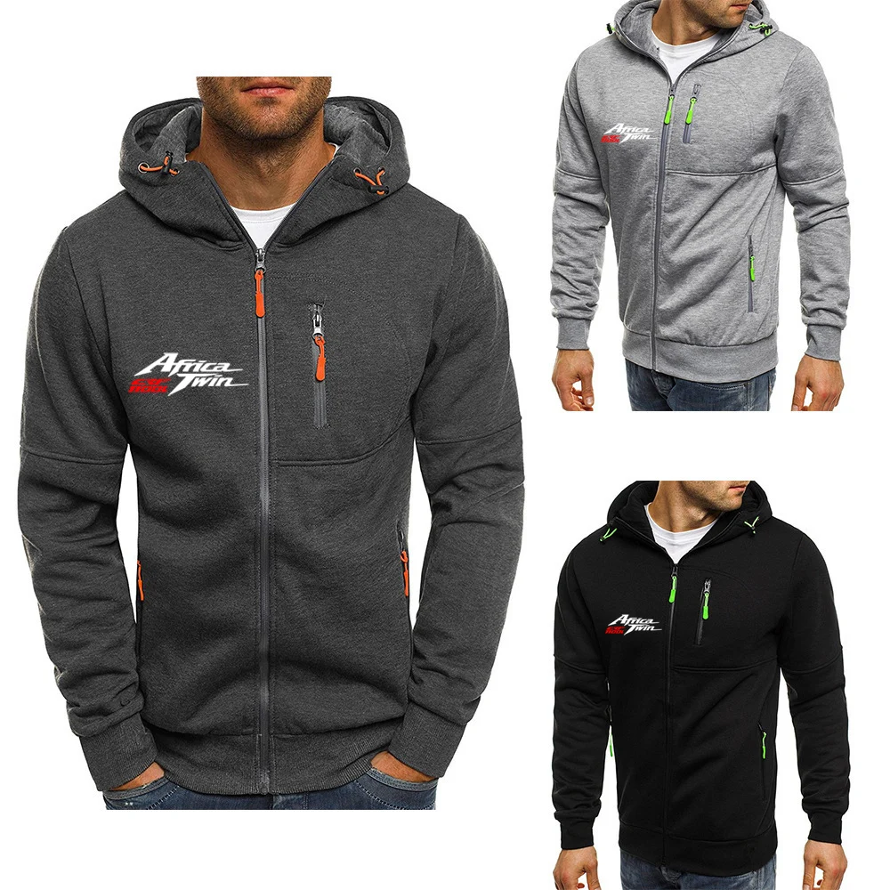 

High street Men Africa Twin Crf 1000 L Crf1000 Print Custom Punk Casual Color Hoodies Jacket Motorcycle Zipper Sweatshirts