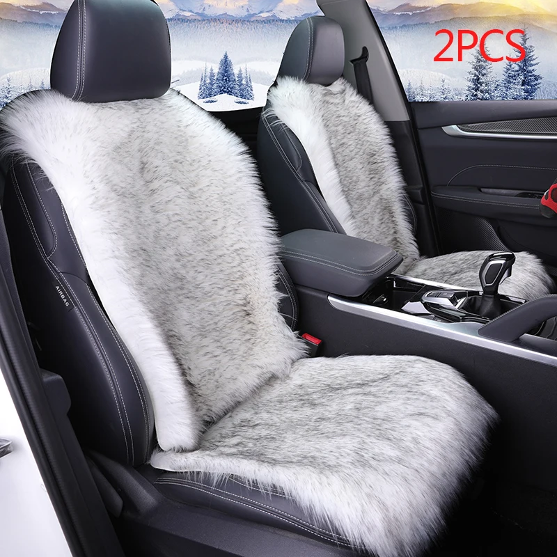 Плюшевые автомобильные чехлы для сидений автомобиля, чехлы для сидений автомобиля, мягкие внутренние сиденья, ковры, универсальные зимние коврики для стула, защитные аксессуары - Название цвета: 2pcs Front White
