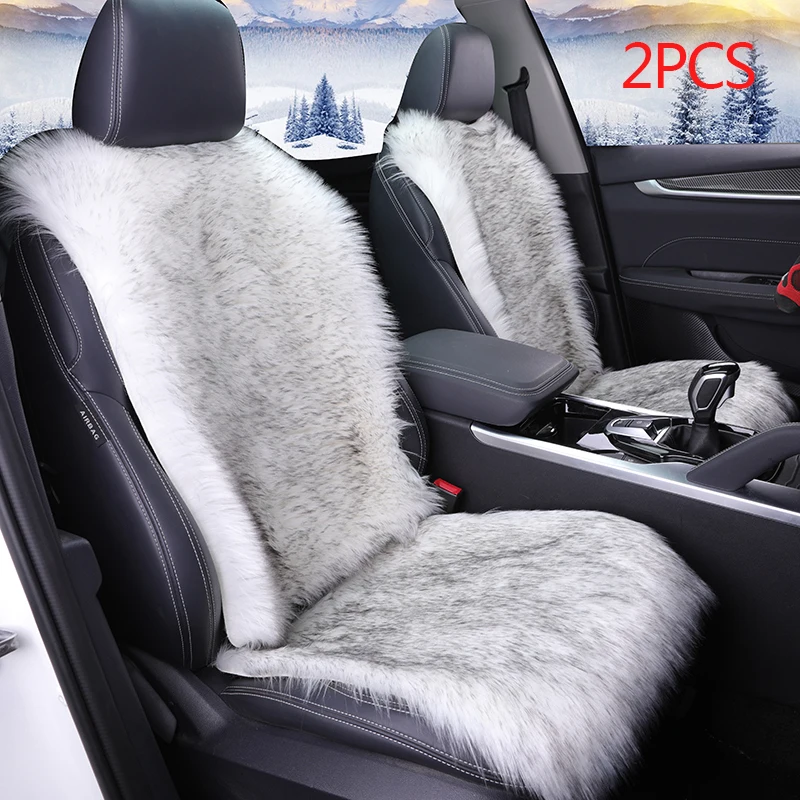 2pcs Front White Плюшевые автомобильные чехлы для сидений автомобиля, чехлы для сидений автомобиля, мягкие внутренние сиденья, ковры, универсальные зимние коврики для стула, защитные аксессуары - Название цвета: 2pcs Front White