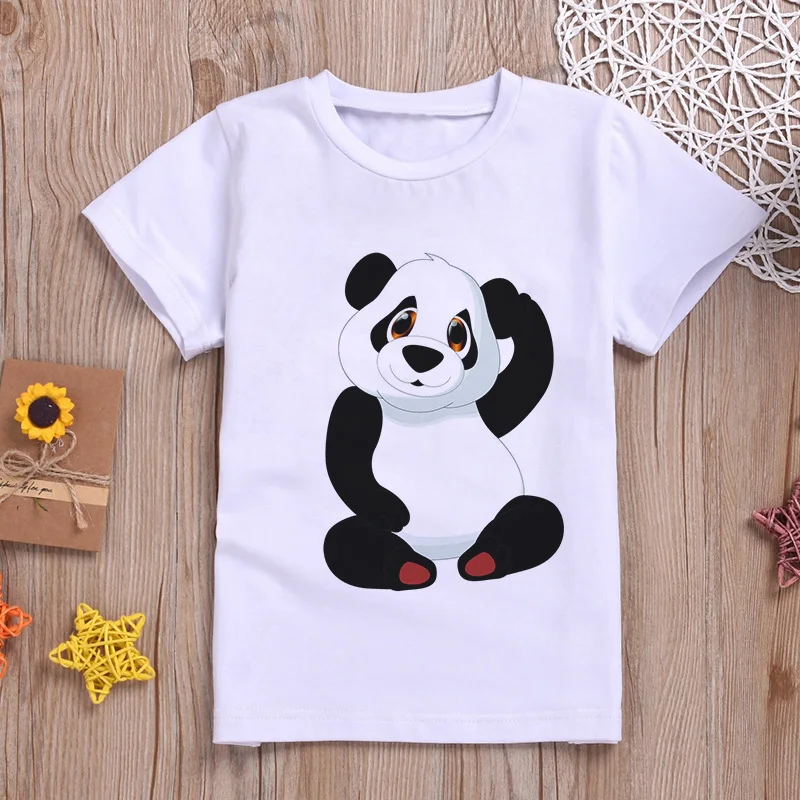 Лето, новая крутая футболка для мальчиков танцевальная рубашка с расцветкой «панда», Детская футболка с забавным принтом Повседневная белая одежда для девочек с короткими рукавами