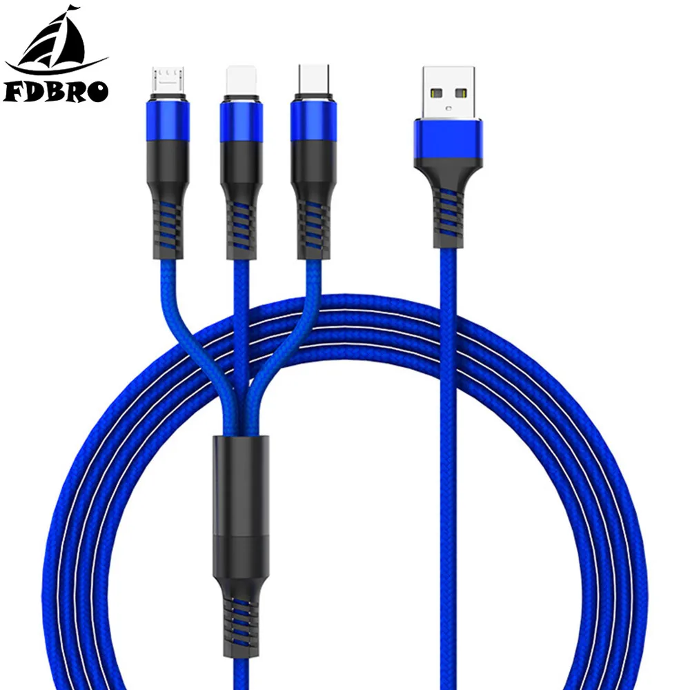 FDBRO 3 в 1 кабель для быстрой зарядки телефона для iPhone XR 7 samsung huawei Xiaomi USB кабель 3A usb type C кабель Micro USB кабель