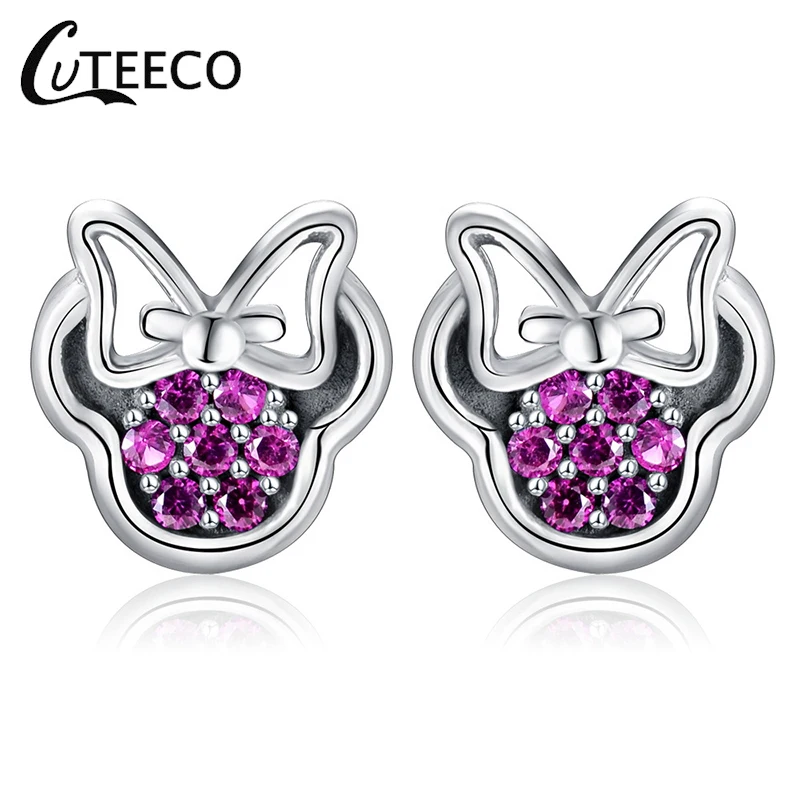 CUTEECO дропшиппинг модные серебряные серьги-гвоздики с бантом фиолетовые сверкающие брендовые серьги для женщин модные ювелирные изделия