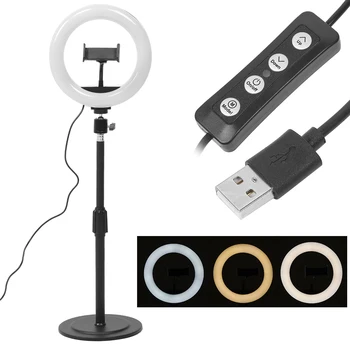 

High Quality Live Streaming USB Ring Fill Light Dimmable LED Lamp with Mobile Phone Clip Holder