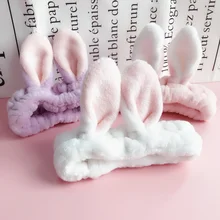 Bandeau élastique en flanelle avec oreilles de lapin pour femmes et filles, accessoires de maquillage, à la mode, Kawaii 