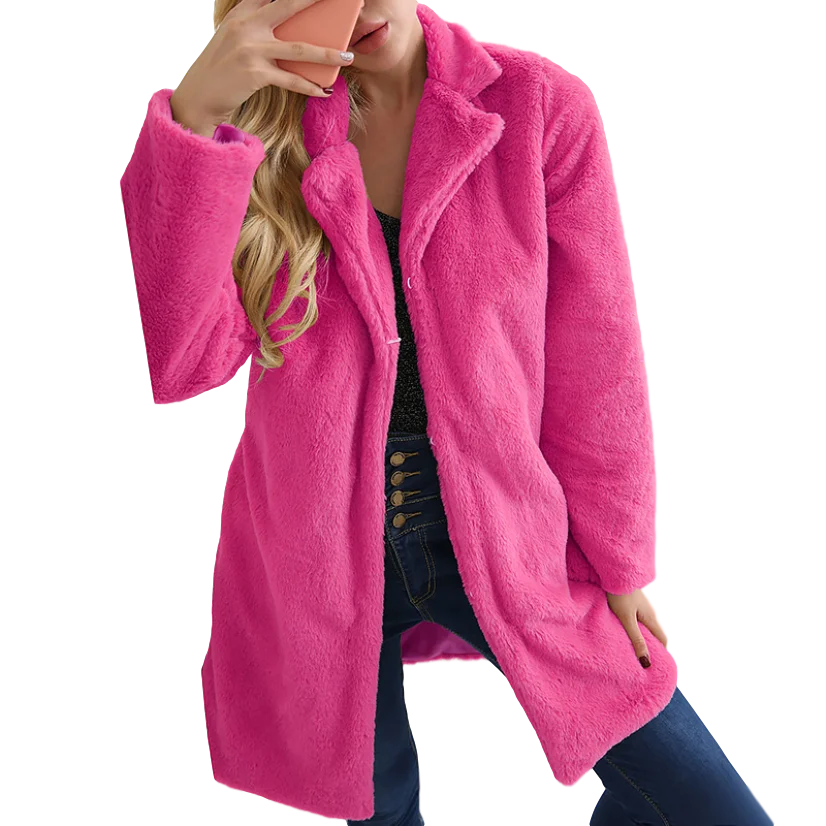 Abrigo de peluche de piel falsa para mujer, rosa y rojo, primavera, otoño, elegante, cálido, Parka, 2021