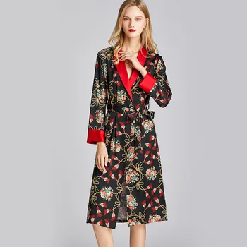 

Morning Gowns Loose Women Bathrobe Women's Spring and Summer Silk Long-Sleeved Nightgown Women's Mid-Length Kimono Bathrobe