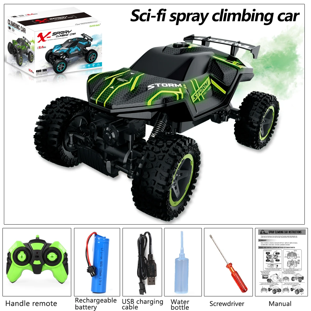 2.4G 4WD Lights Spray Climbing RC Car 1:16 Cool lighting/Exhaust spray/Strong power mountain climbing stunt car gifts for kids 11