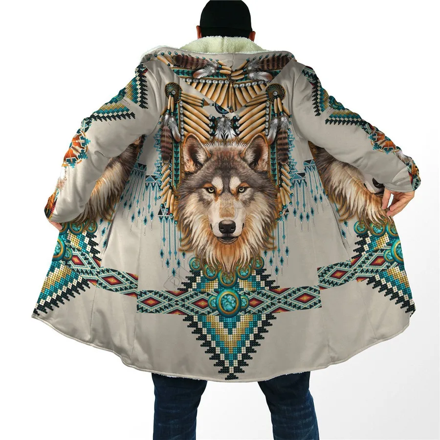 Winter Men For Women Hooded Cloak Native Spirit Wolf 3D All Over Prined Fleece wind breaker Warm Hood Cloak winter men for women hooded cloak dark wolf 3d all over prined fleece wind breaker warm hood cloak