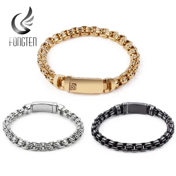 

Fongten Punk Square Steel Beads Bracelet Men Link Chain Bracelets Bangle Mens Fashion Jewellery