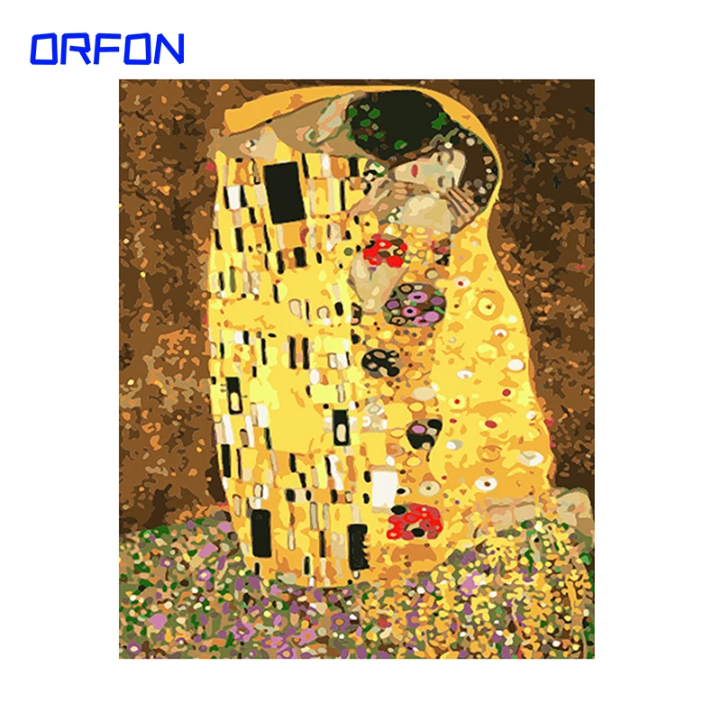 ORFON Rahmen Gustav Klimt Der Kuss Malerei Durch Zahlen Kombination Einzigartiges Geschenk Wand Kunst Bild Kunstwerke Home Decor40x50cm