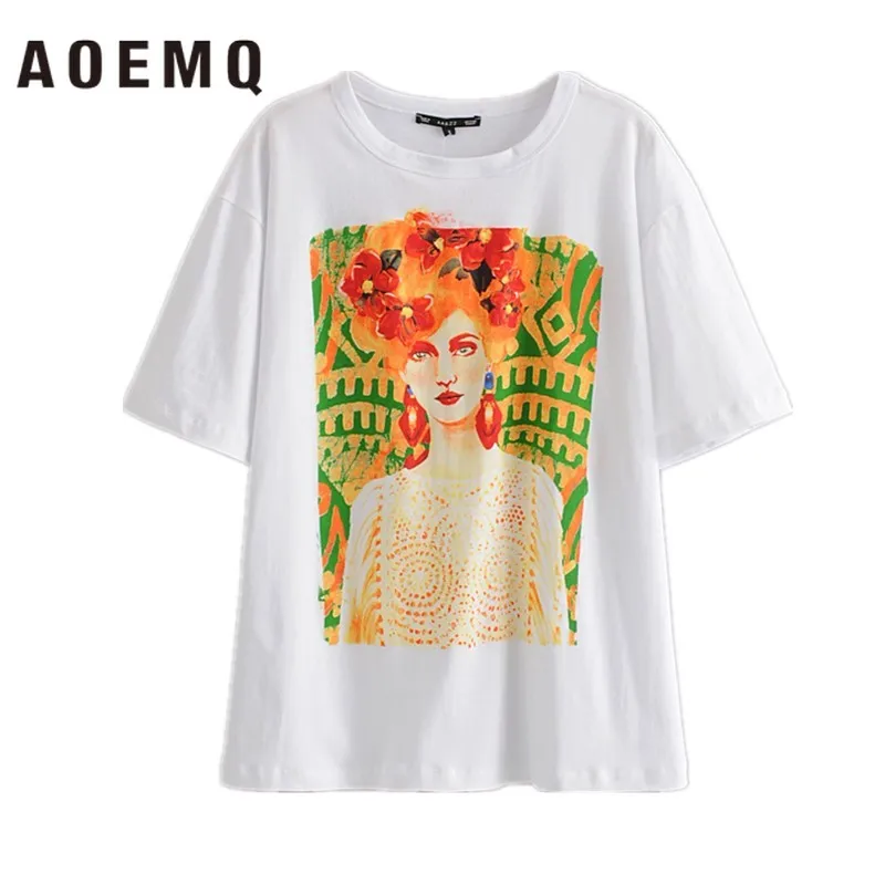 

AQEMQ Fashion T-Shits Watercolor Painting Characters Art Print T-Shirts Summer Short Sleeve Women Tops T-Shirts Women's Clothing
