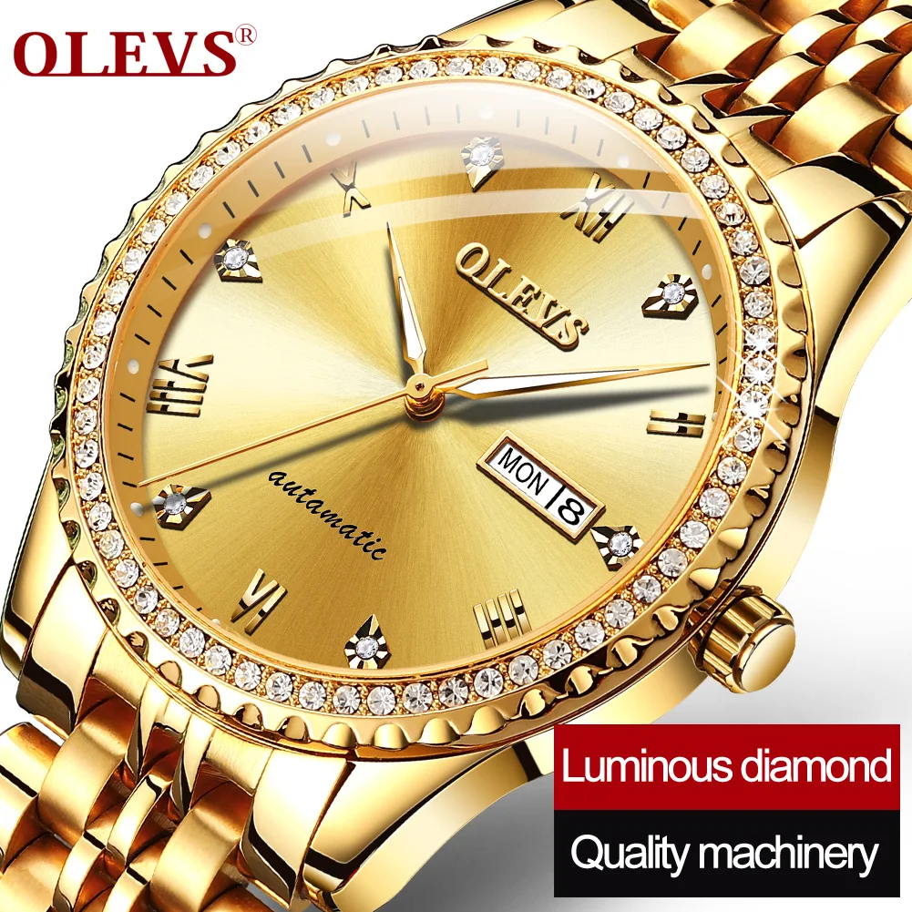 

OLEVS men watch Business Automatic Mechanical Water Resistant Inlaid Rhinestone Luminous Pointer Automatic Date Men's Watch