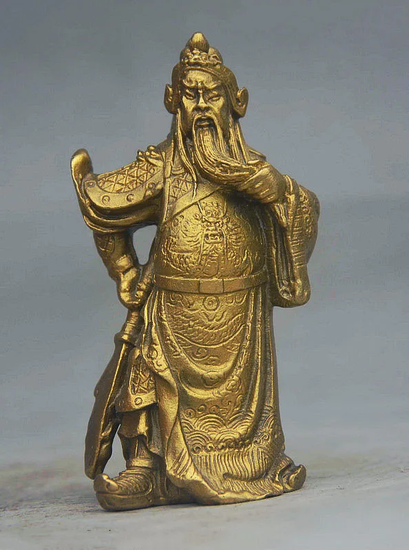 Статуэтка китайского фольклорного латунного дракона воина Guangong GuanYu фигурка меча