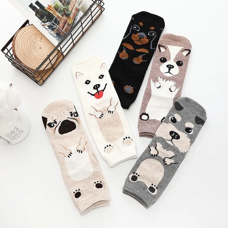 Носки женские популярные Новый Мультяшный Мопс Котенок Pattern Хлопчатобумажные