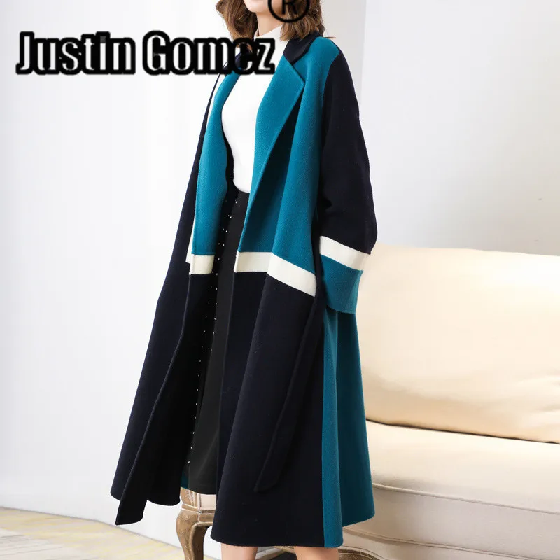 

Loose Medium-length Patchwork Elegant Female Wool Coat Long Sleeve Straight Thick Warm Tops Turndown Collar Winter Coat Women