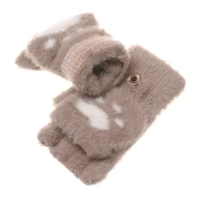 Зимние теплые бархатные перчатки для мальчиков и девочек; шерстяные перчатки без пальцев с милым когтем кошки; детские вязаные пушистые перчатки с откидной крышкой