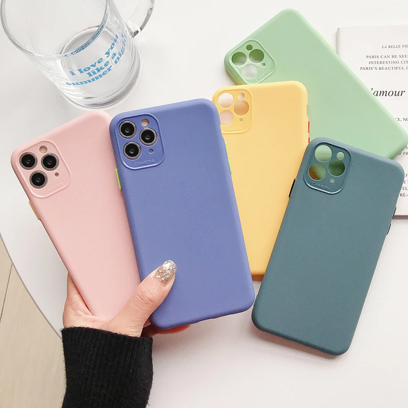 

Plain Camera Protection Phone Case For iPhone 11 Pro Max XR XS Max 7 8 6 6S Plus X Candy Solid Color Soft TPU Back Cover Gifts