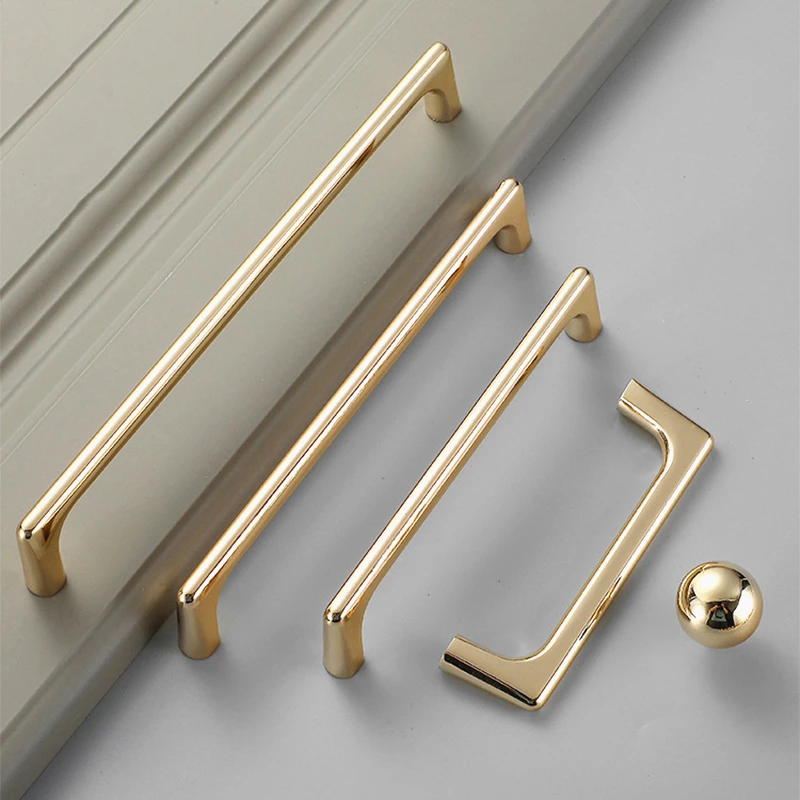 

Zinc Alloy Bright Gold Cabinet Pulls Light Luxury Stylish Kitchen Handles for Furniture Drawer Knobs Cabinet Hardware