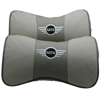 

KKYSYELVA Leather 2PCS Car Styling Leather Car Neck Pillow Head Car Headrest Pillow Cushion Cover For Mini Cooper Accessories