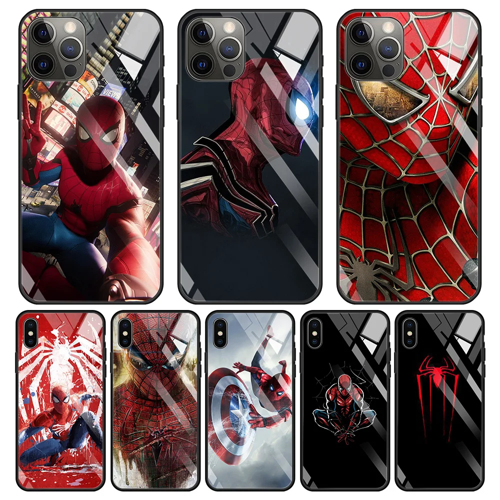 Spiderman Marvel Tempered Glass Case For iPhone 14 12 11 Pro Max 13 12 Mini  X XR XS Max 8 7 6s Plus Phone Shell|Ốp Chống Sốc Điện Thoại| - AliExpress