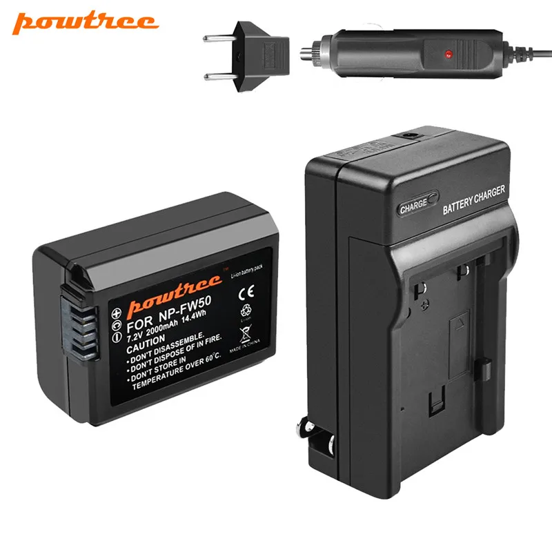 Powtree 2000 мА/ч, NP-FW50 NP FW50 Батарея AKKU емкостью+ Зарядное устройство для sony NEX-7 NEX-5N NEX-5R NEX-F3 NEX-3D Alpha a5000 a6000