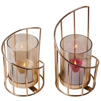 

Golden Iron Candle Holder European Geometric Candlestick Romantic Crystal Candle Cup Home Decoration Table Decoration