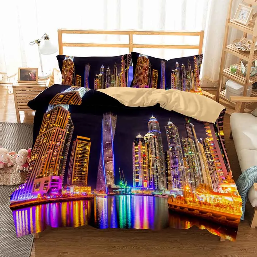 

GOANG 100% cotton bedding set luxury home textiles Twin full Queen king size bed linen 2/3pcs Bedclothes city night scenery