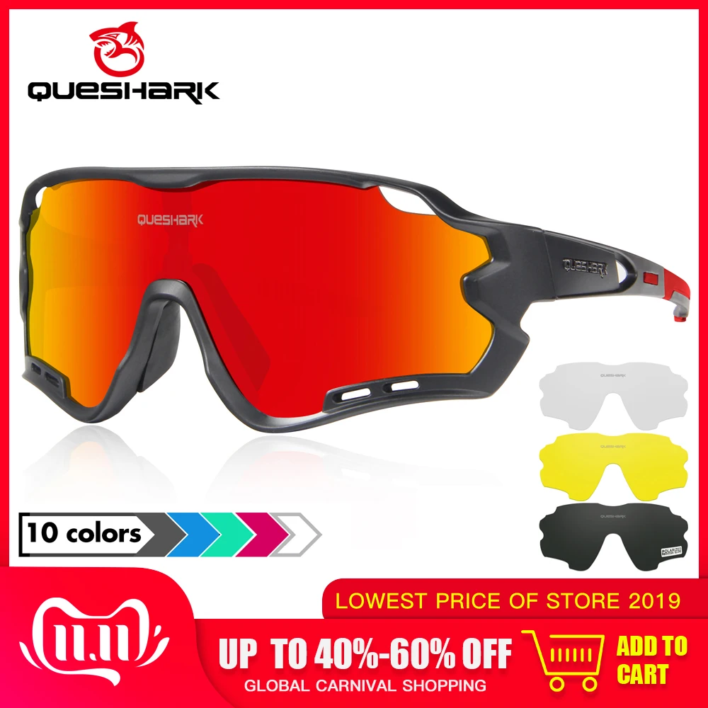 Online QUESHARK Neue Design QE44 Radfahren Gläser Fahrrad Brillen für Männer Frauen Polarisierte Radfahren Brille UV400 4 Objektiv Für MTB Straße bike