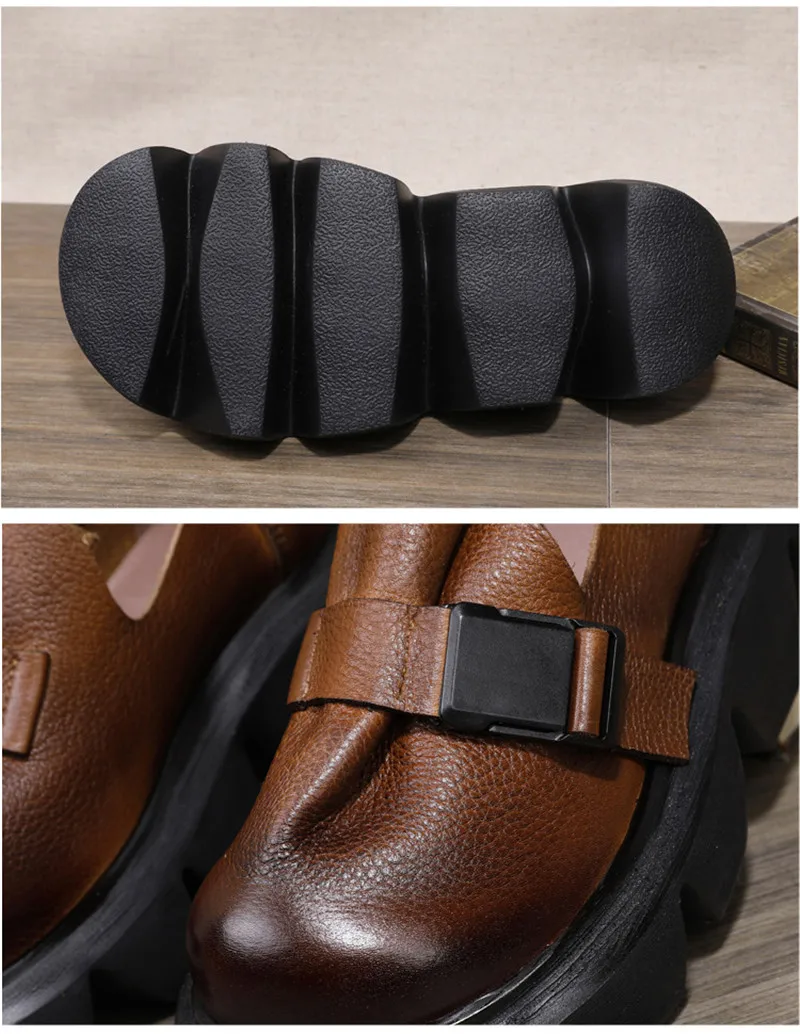 2020 Thick-Soled Platform Wedges High Heel Shoes Women Creepers Retro Genuine Leather Buckle Handmade Pumps Women Harajuku Shoes (8)