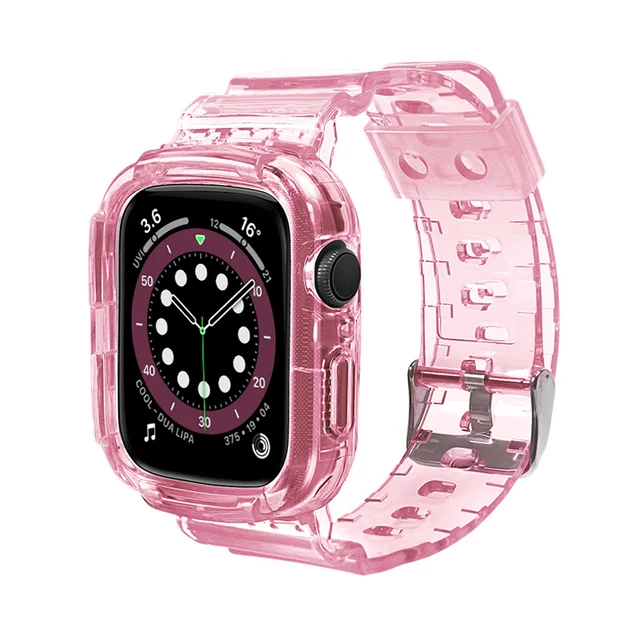 Case+Strap For Apple Watch Band 40mm 44mm 42mm 38mm Accessories Soft Transparent Bracelet iWatch for iWatch Series 6 5 4 3 2 1 Pink