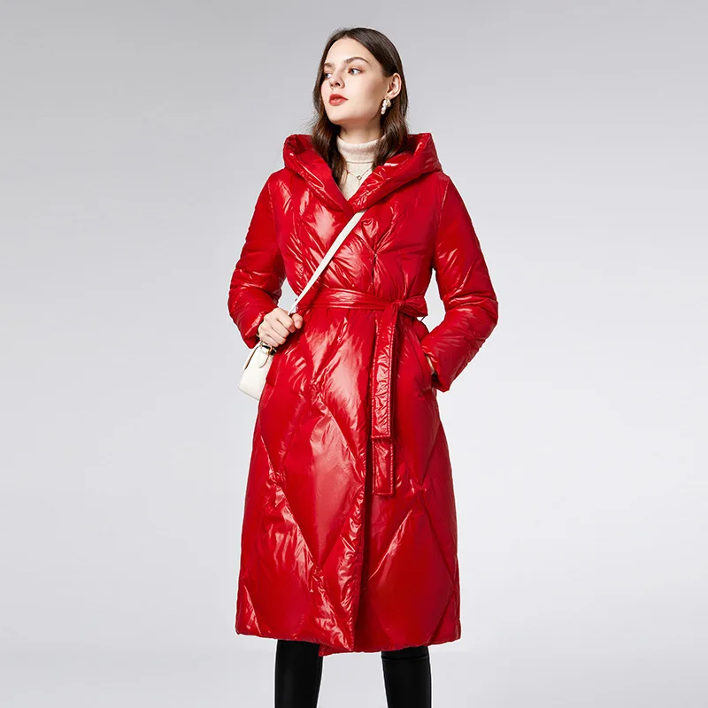 Lightweight Down Jacket Female White Duck Down Mid-length Fashion Waist Warm Winter New Outdoor Bread Jacket